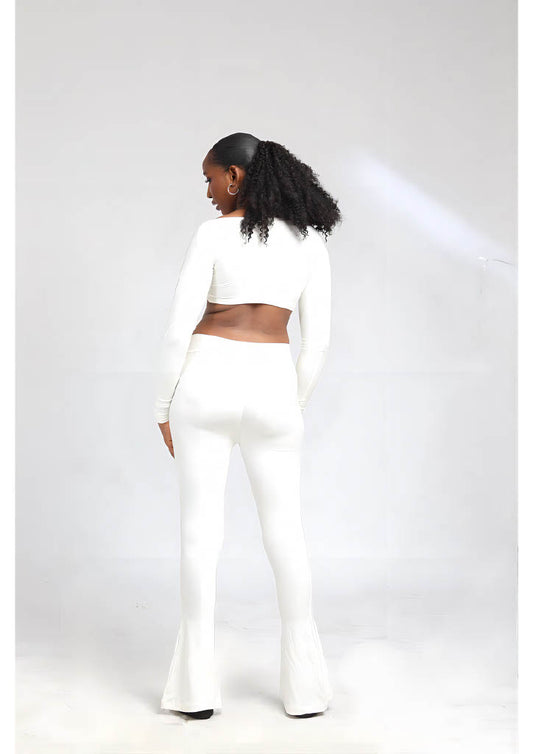 Off-white Pilates Princess Set (Flared Bottom + Long Sleeve Top + Headband)