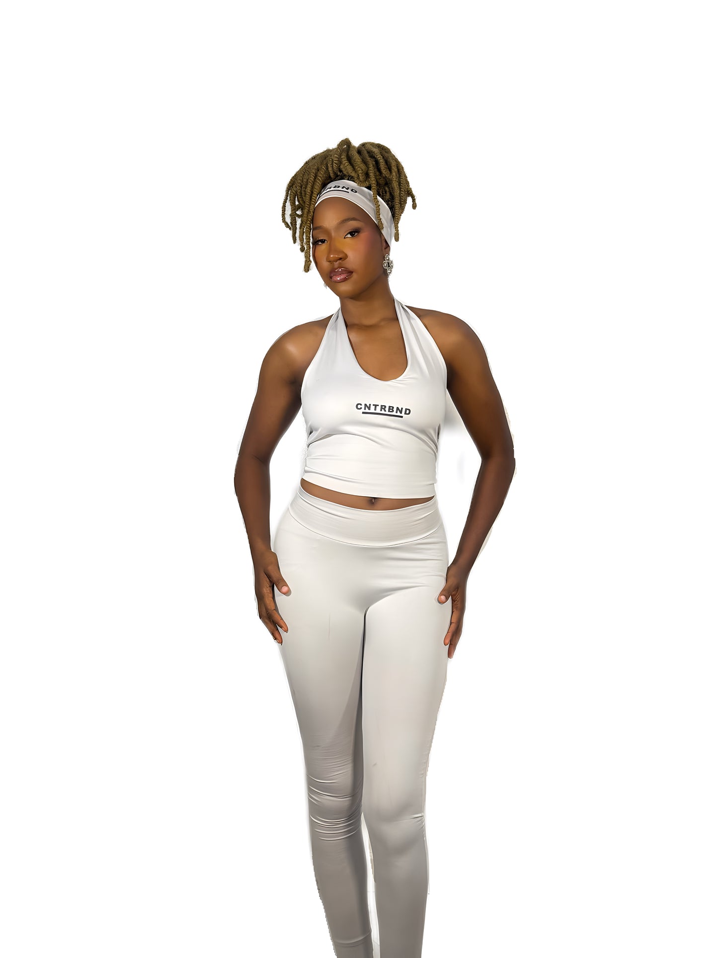 Grey Leggings, Compression Jacket, Headband, Halter Neck