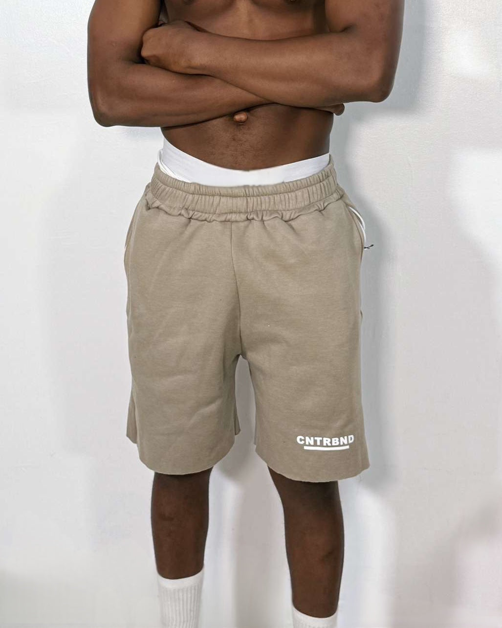 Beige Unhemmed Shorts