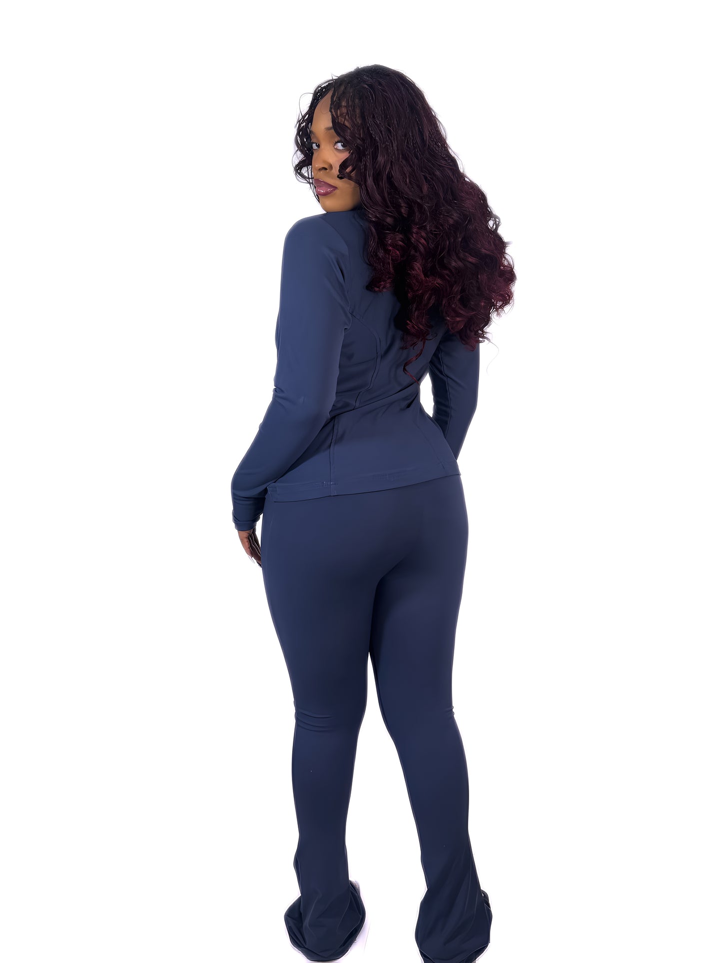 Navy Headband, Flared Pants, Compression Jacket