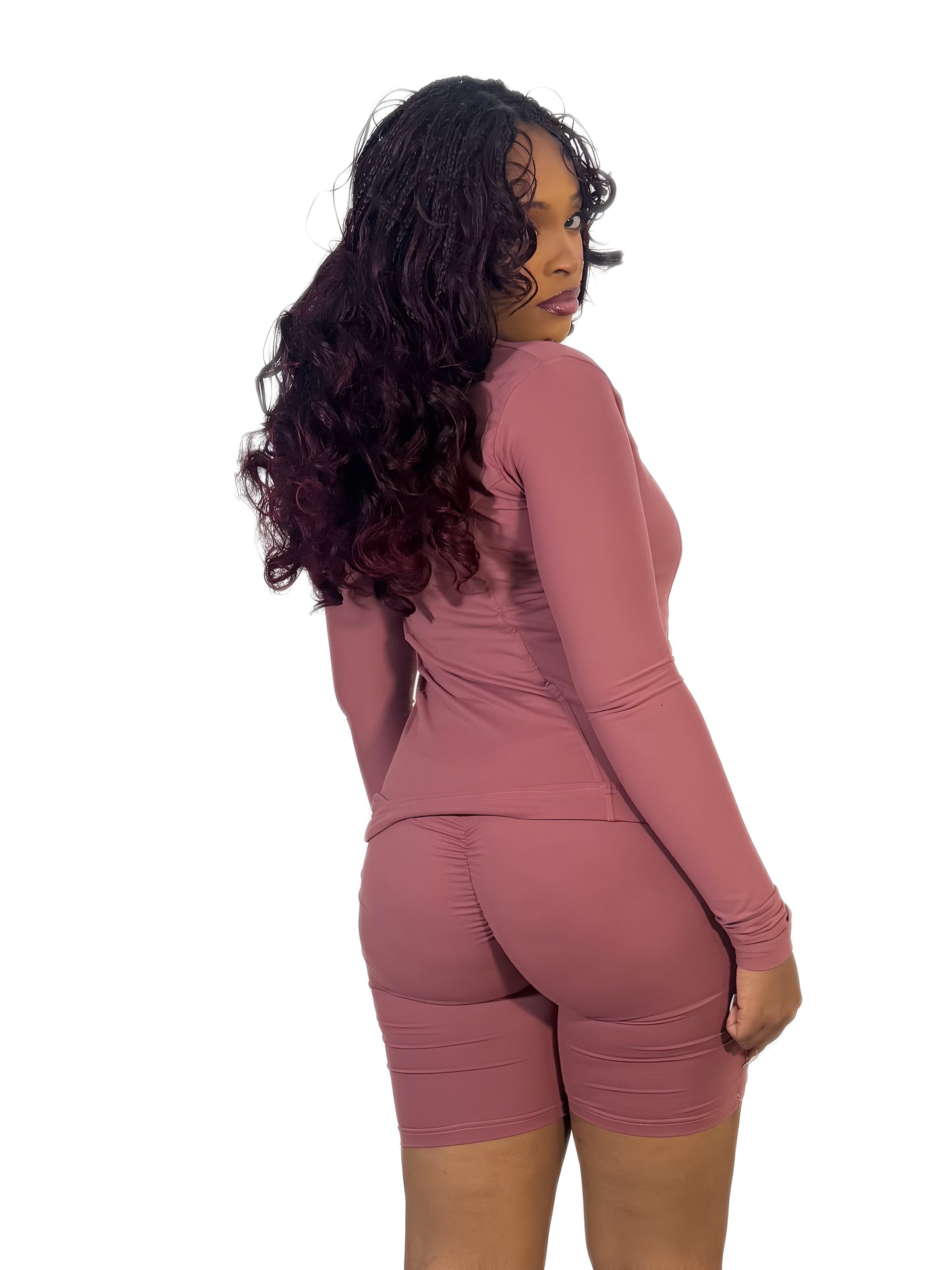 Rose Pink Shorts, Headband, Compression Jacket