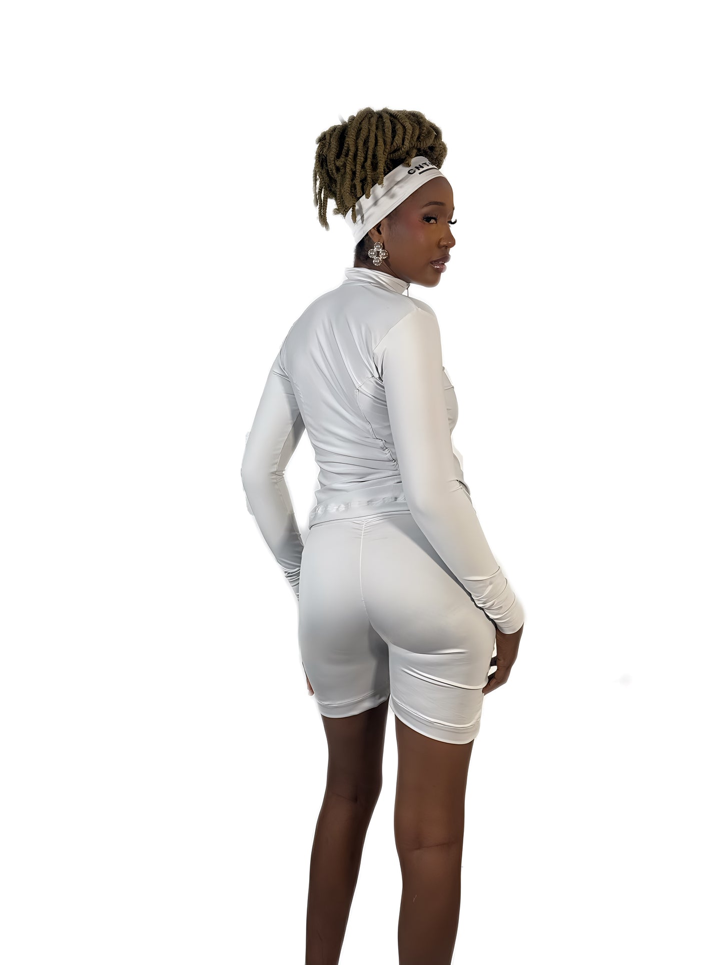 Grey Shorts, Headband, Compression Jacket