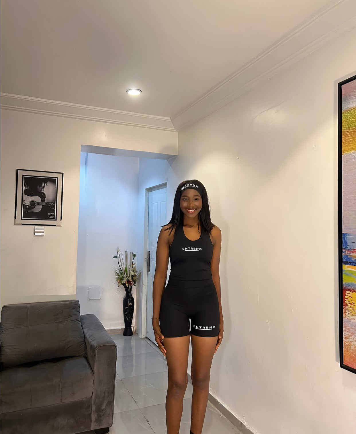 Black Halter Neck, Shorts, Headband