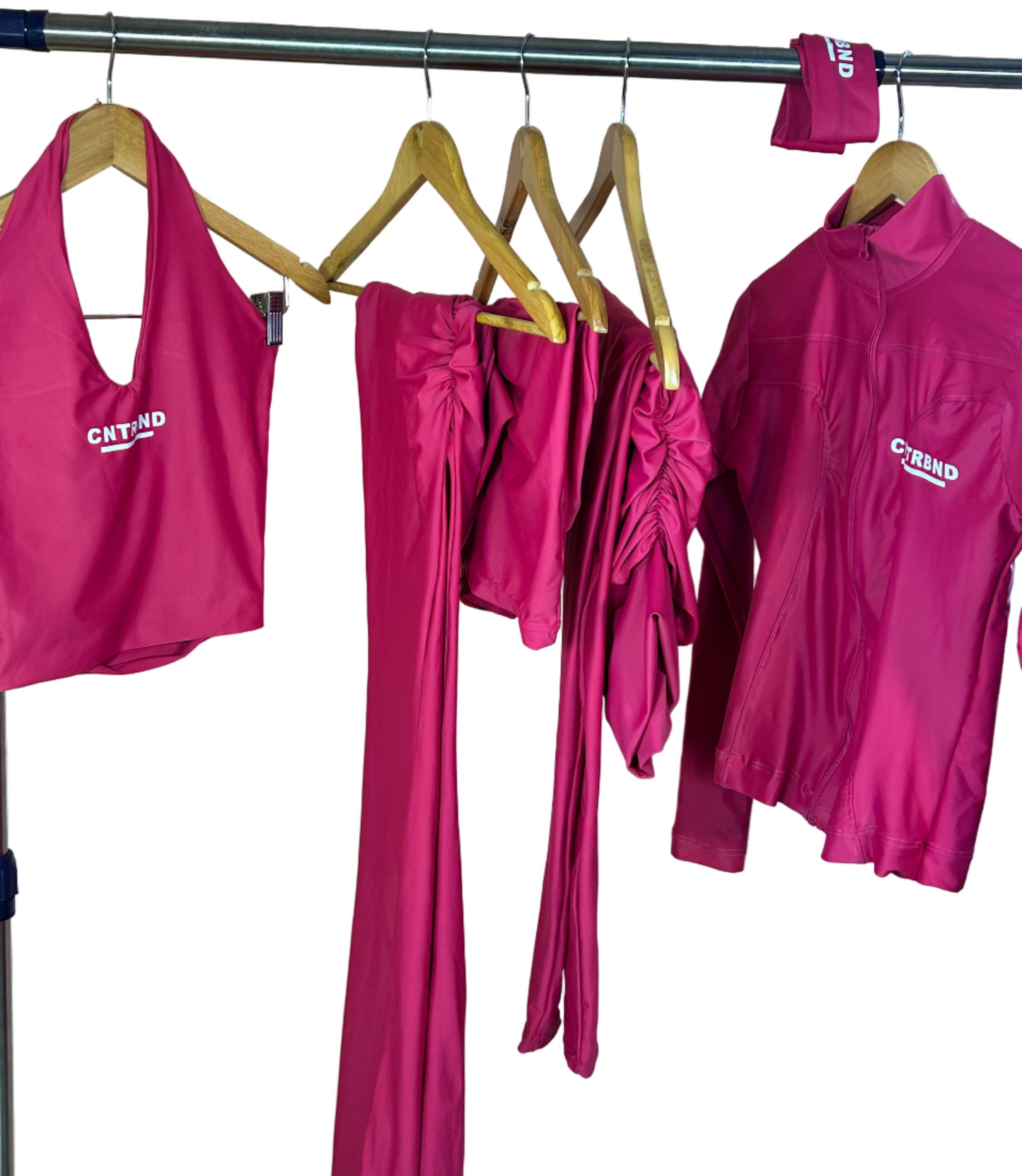 Pink 6 IN 1 Full Set(Shorts, Headband, Compression Jacket, Leggings, Flared Pants, Halter Neck)