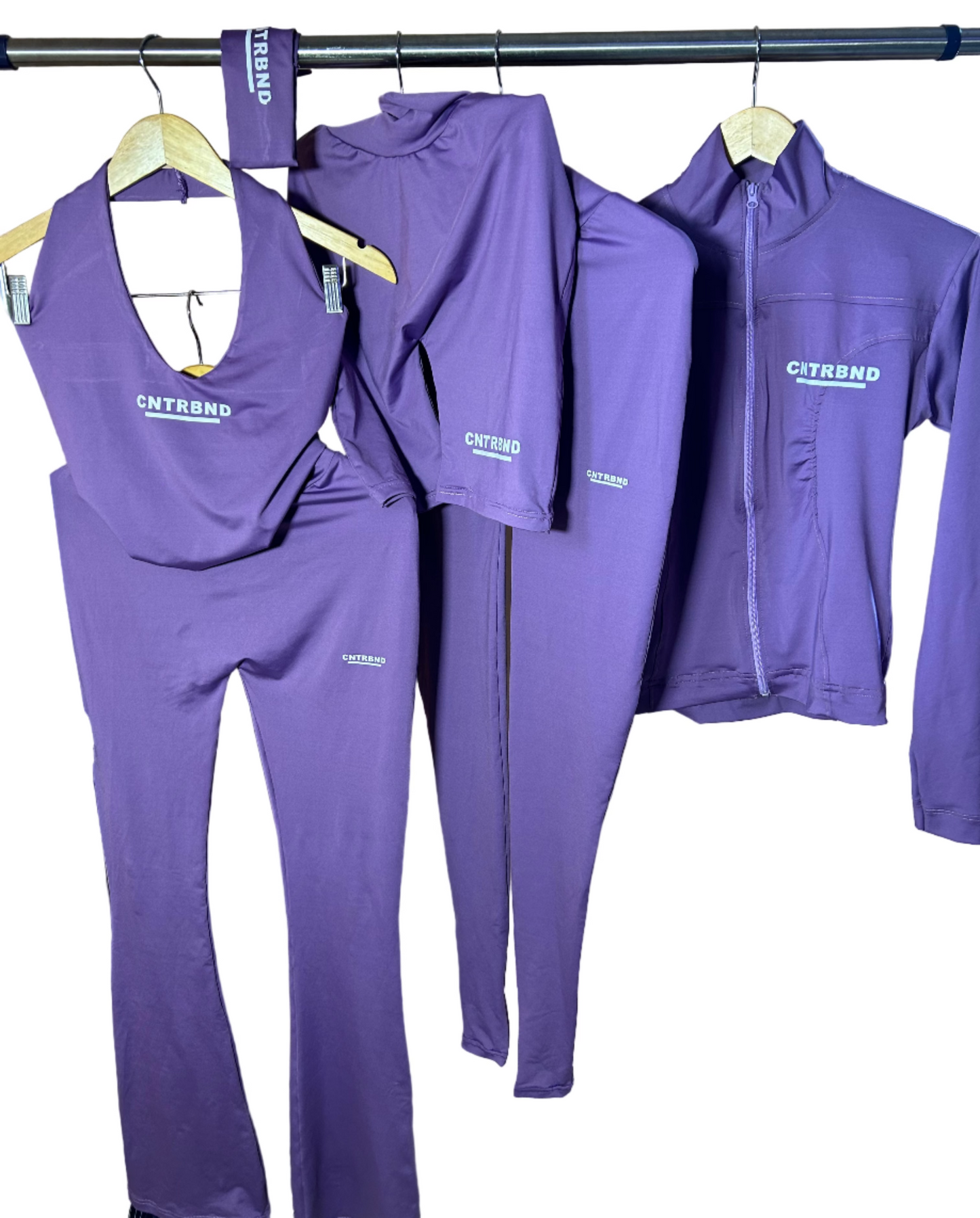 Lilac 6 IN 1 Full Set(Shorts, Headband, Compression Jacket, Flared Pant, Leggings, Halter Neck)