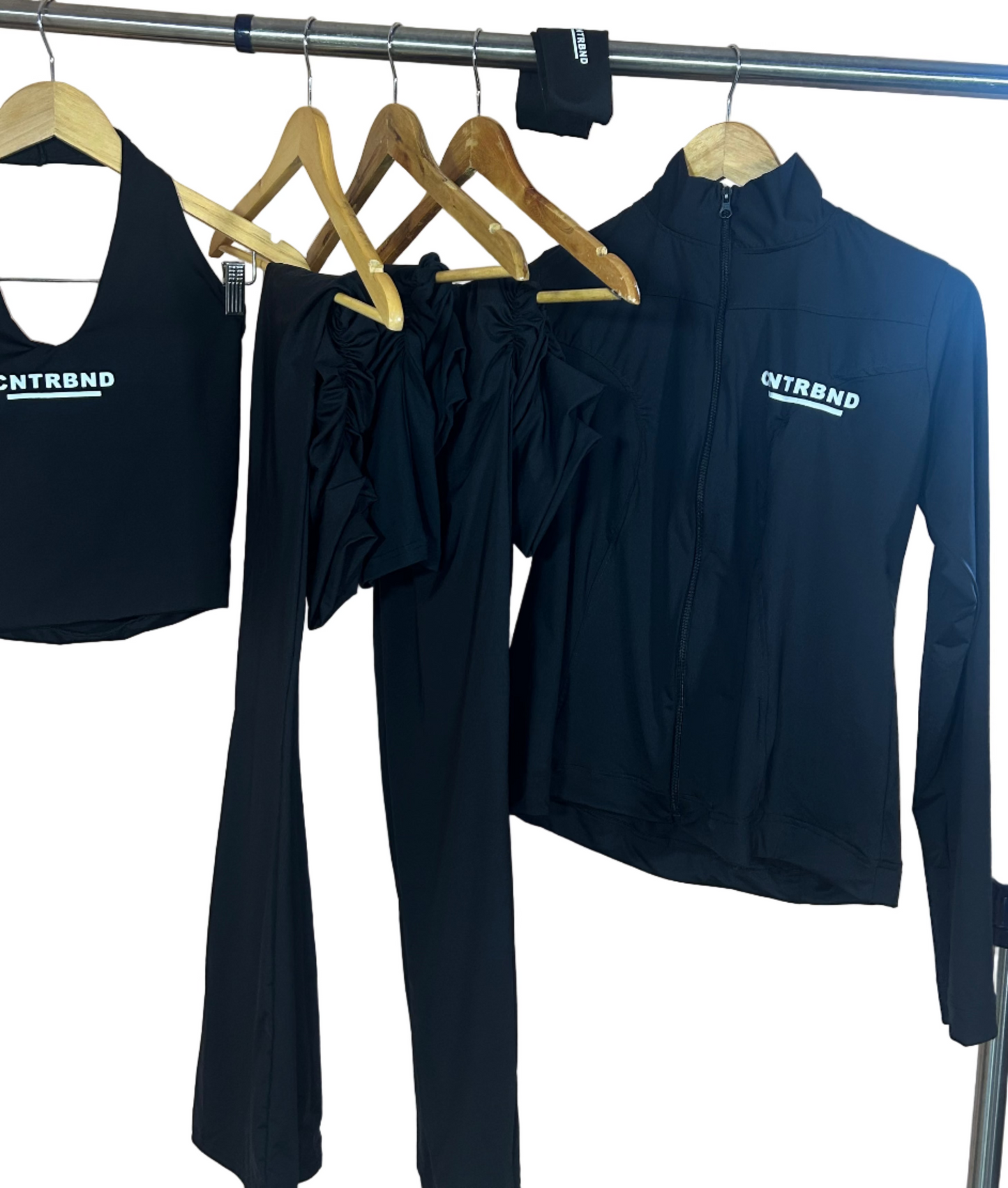 Black 6 IN 1 Full Set(Shorts, Headband, Compression Jacket, Flared Pant, Leggings, Halter Neck)