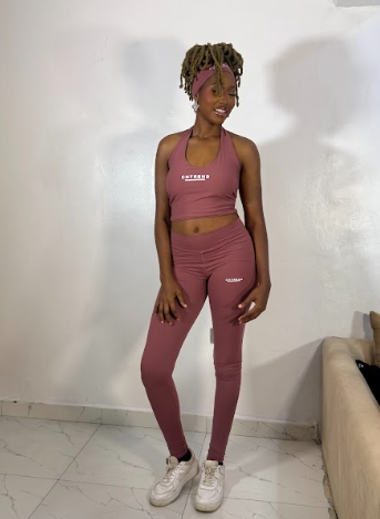Rose Pink Halter Neck, Headband, Leggings