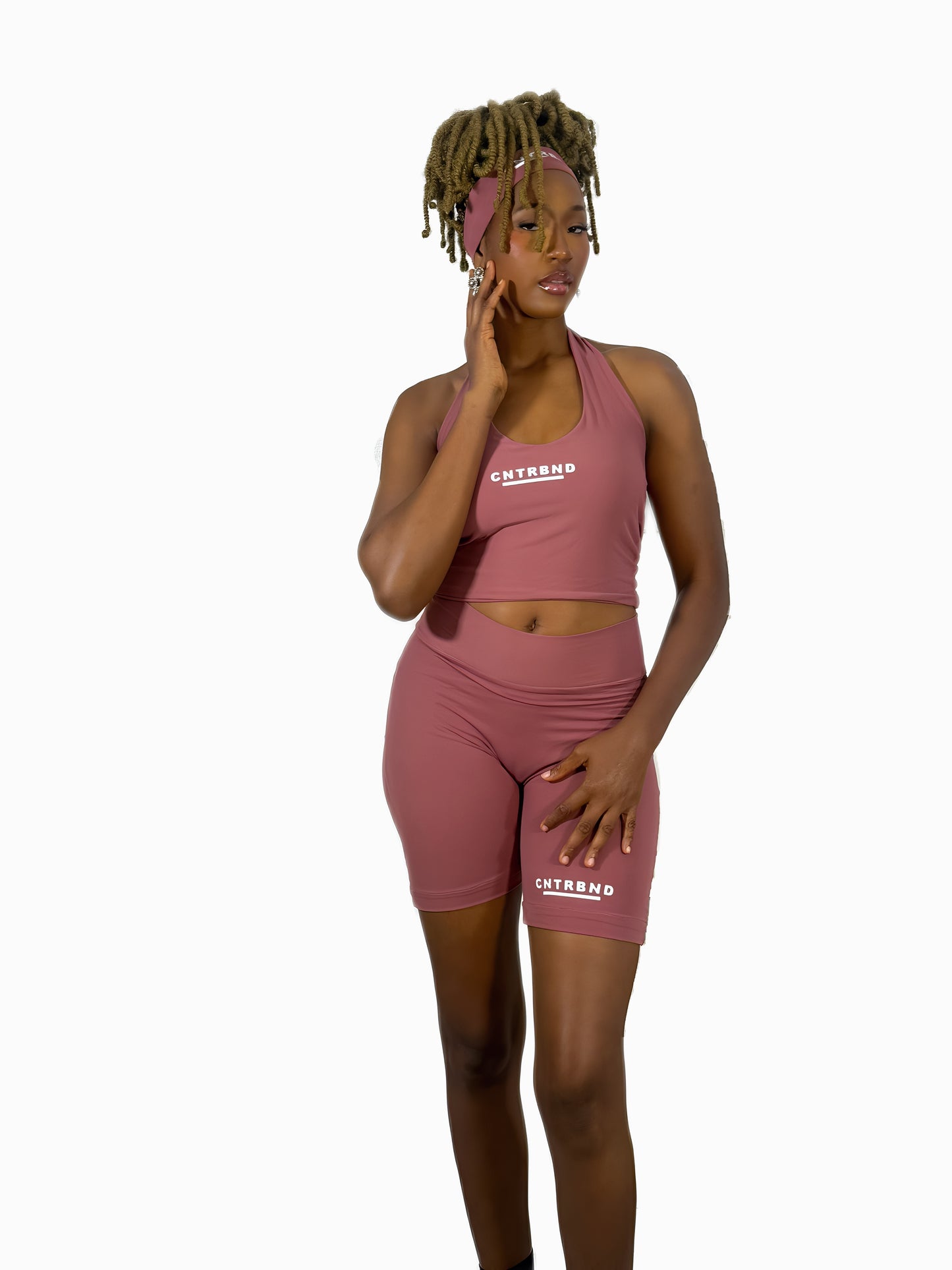 Rose Pink Halter Neck, Shorts, Headband