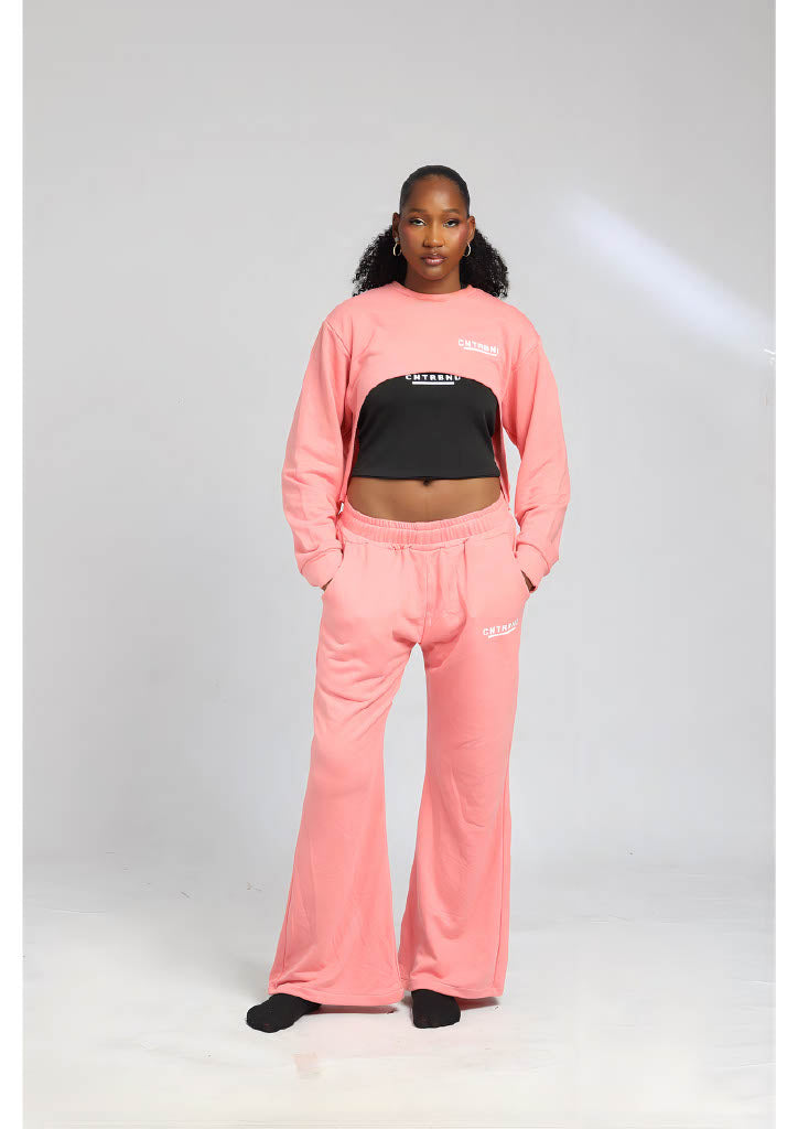 Pink Flared Joggers and Shrug