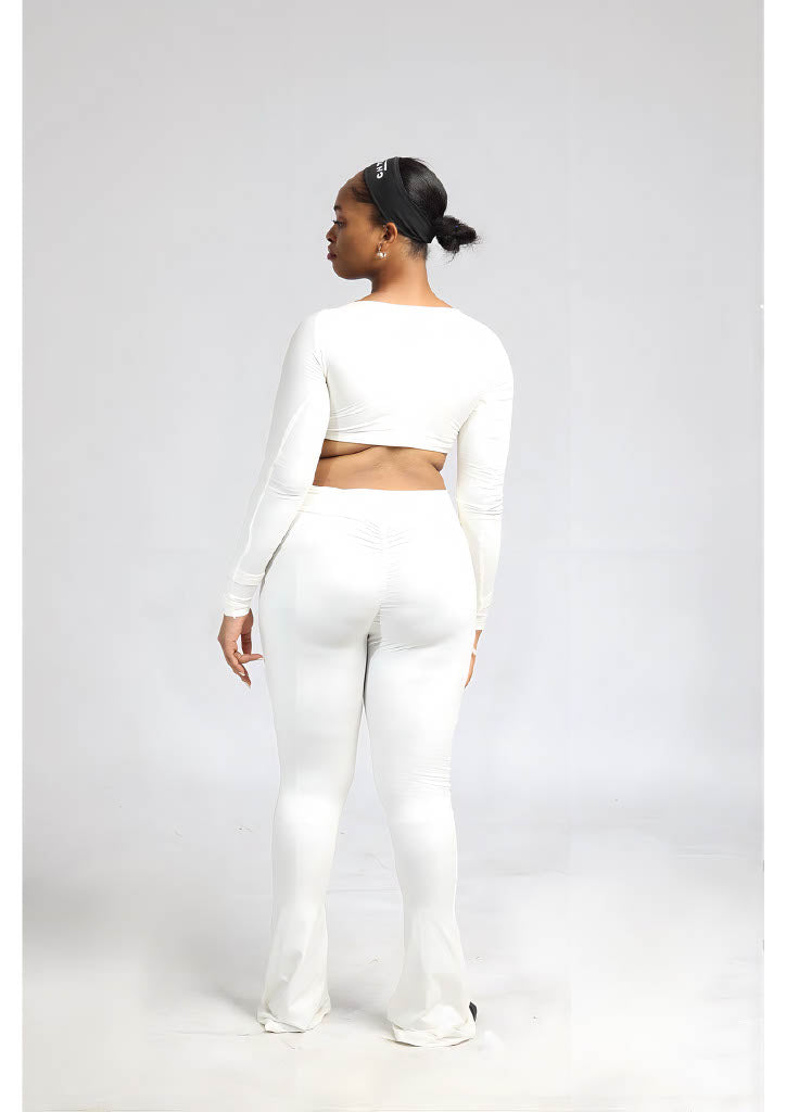 Off-white Pilates Princess Set (Flared Bottom + Long Sleeve Top + Headband)
