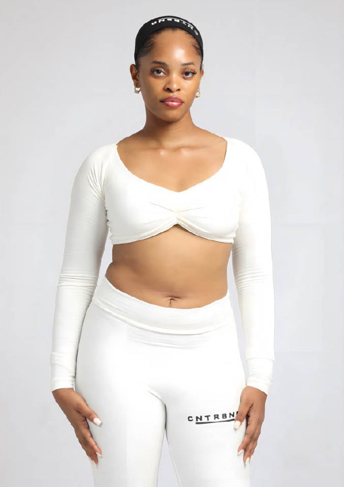 Off-white Pilates Princess Set (Flared Bottom + Long Sleeve Top + Headband)