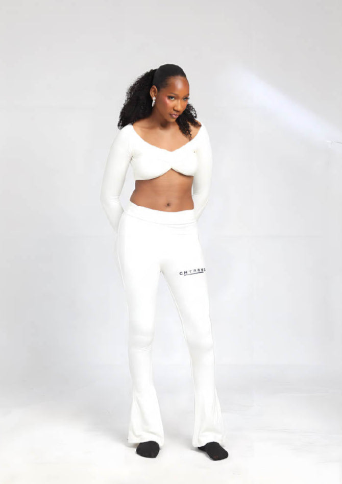 Off-white Pilates Princess Set (Flared Bottom + Long Sleeve Top + Headband)