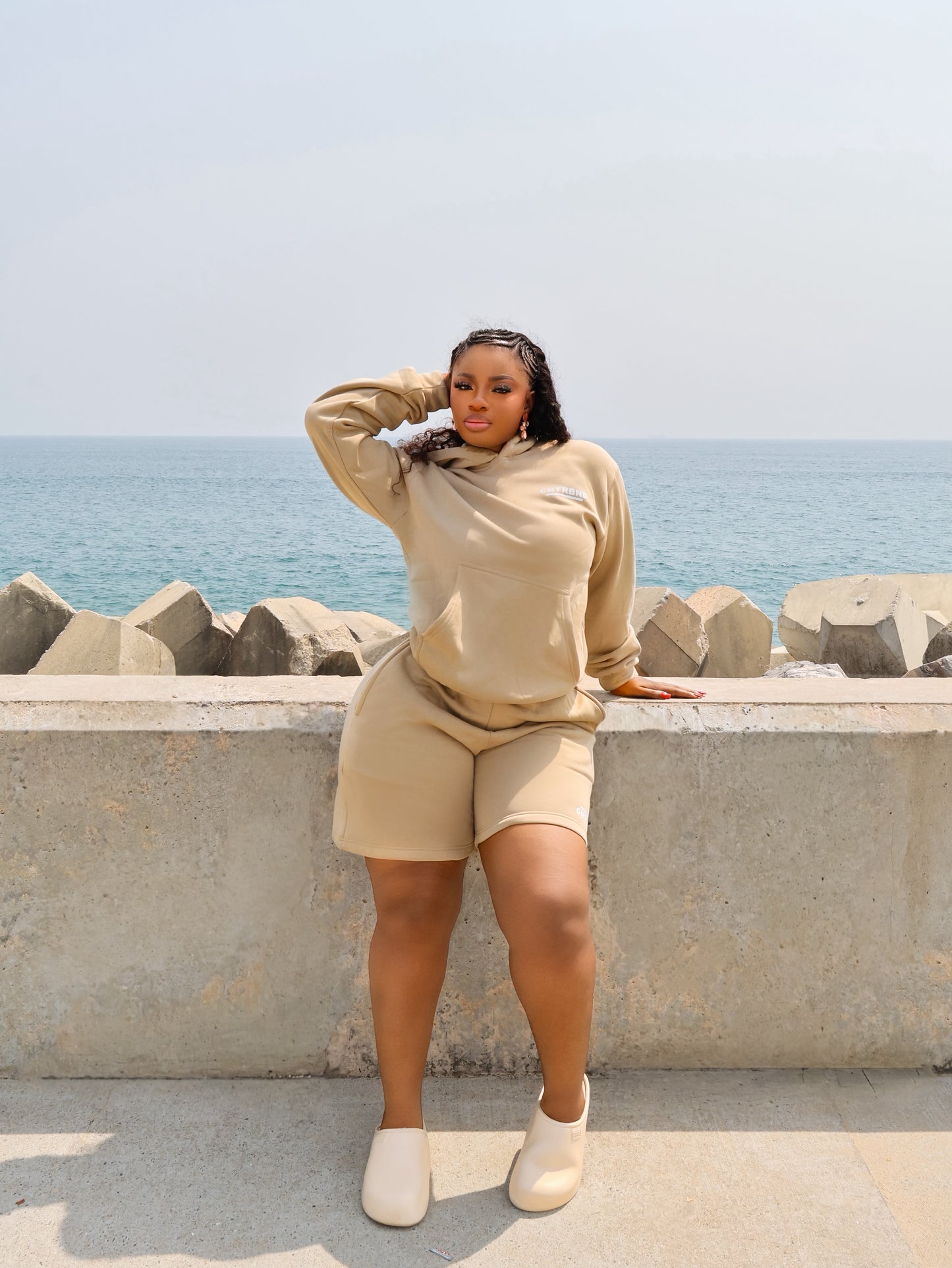 Beige Hoodie + Shorts Set