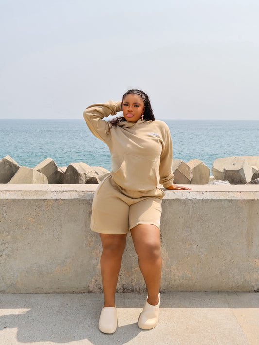 Beige Hoodie + Shorts Set