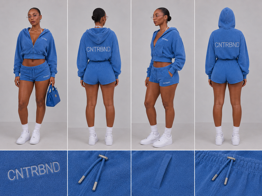 Terry Cropped hoodie and shorts set