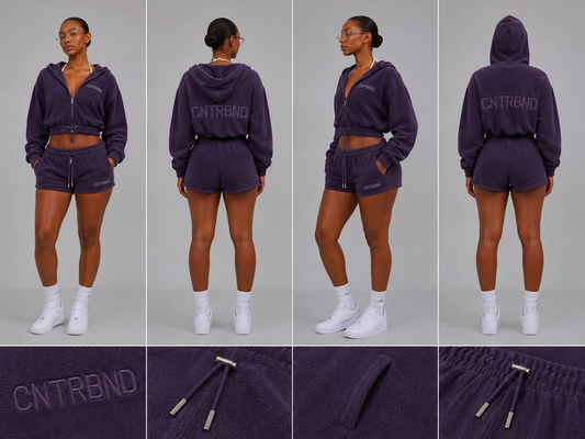 Terry Cropped hoodie and shorts set