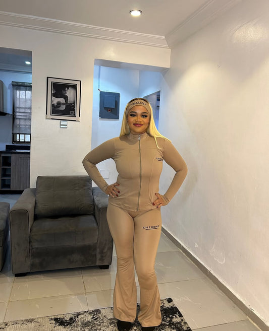 Beige Headband, Flared Pants, Compression Jacket