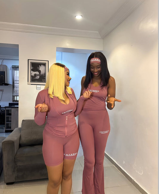 Rose Pink Shorts, Headband, Compression Jacket, Halter Neck