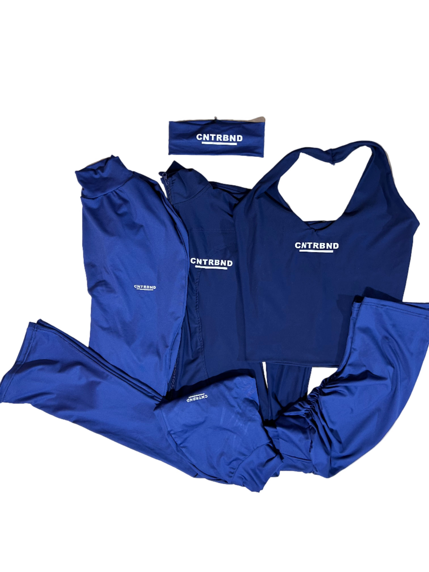 Navy 6 IN 1 Full Set(Shorts, Headband, Compression Jacket, Leggings, Flared Pants, Halter Neck)