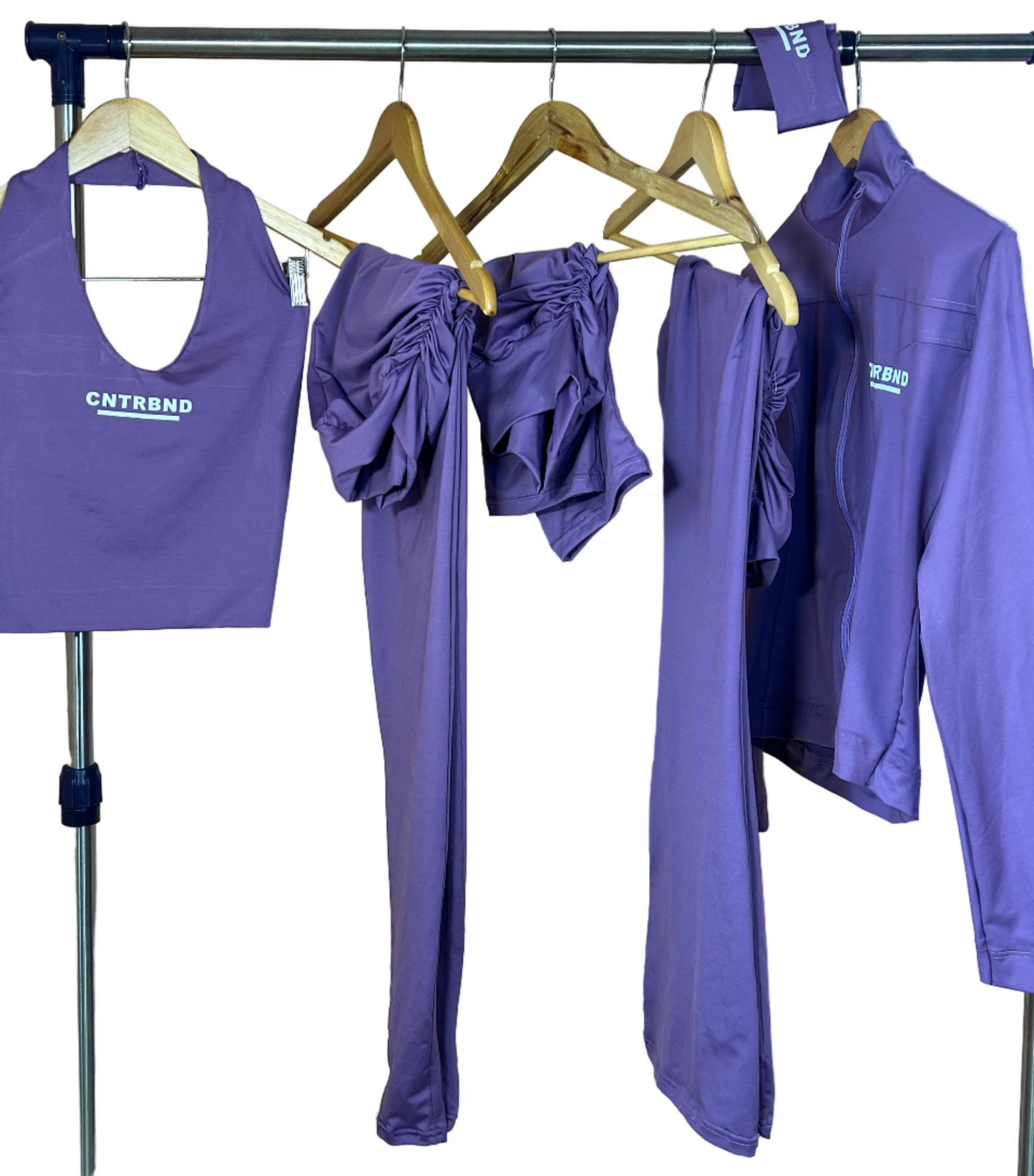 Lilac 6 IN 1 Full Set(Shorts, Headband, Compression Jacket, Flared Pant, Leggings, Halter Neck)