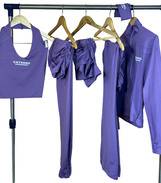 Lilac 6 IN 1 Full Set(Shorts, Headband, Compression Jacket, Flared Pant, Leggings, Halter Neck)
