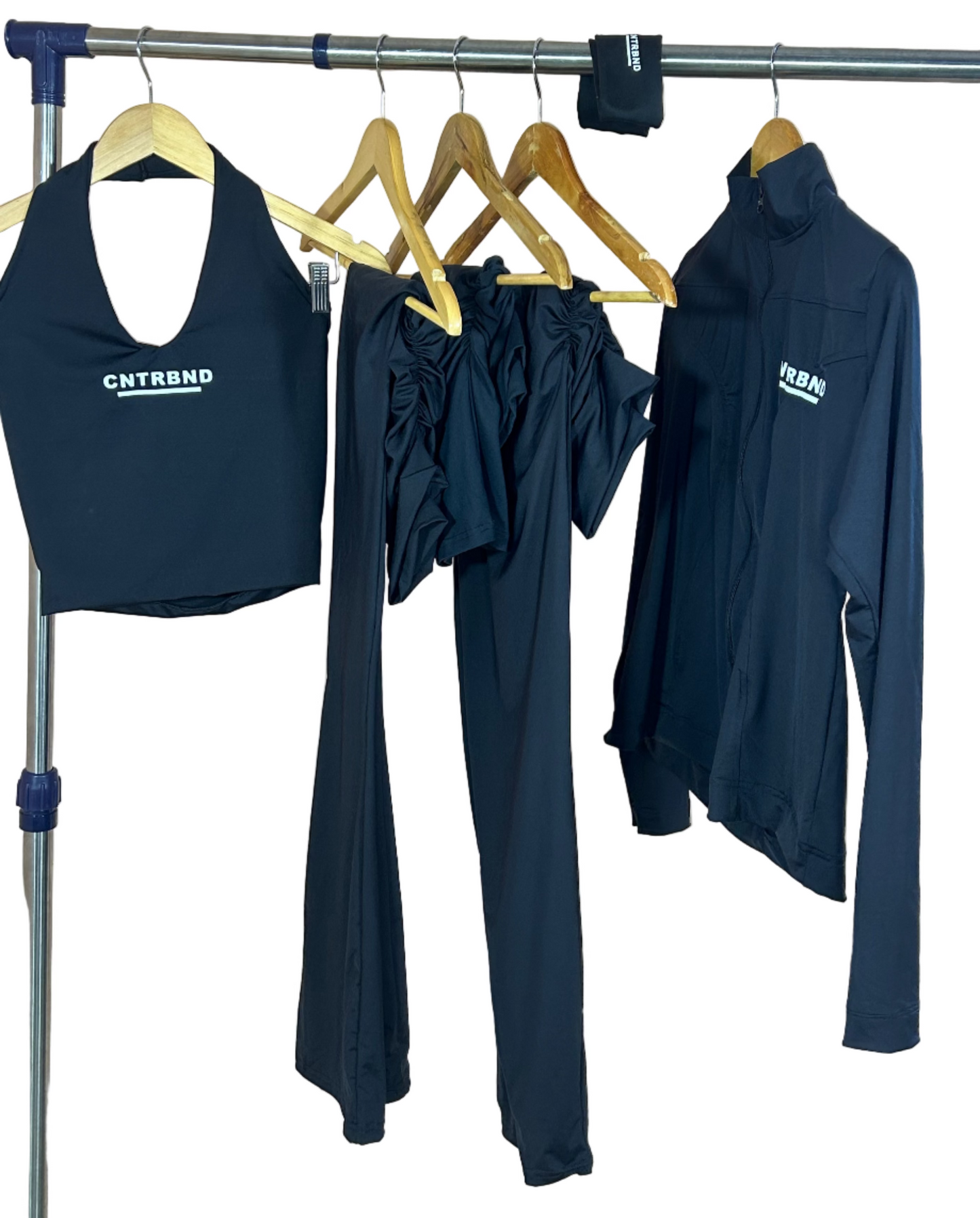 Black 6 IN 1 Full Set(Shorts, Headband, Compression Jacket, Flared Pant, Leggings, Halter Neck)